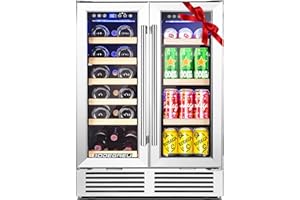 BODEGA Wine and Beverage Refrigerator, 24 Inch Dual Zone Wine Cooler, with Smart APP Control and 2 Safety Locks,Soft LED Light Hold 19 Bottles and 57 Cans, Built-In or Freestanding