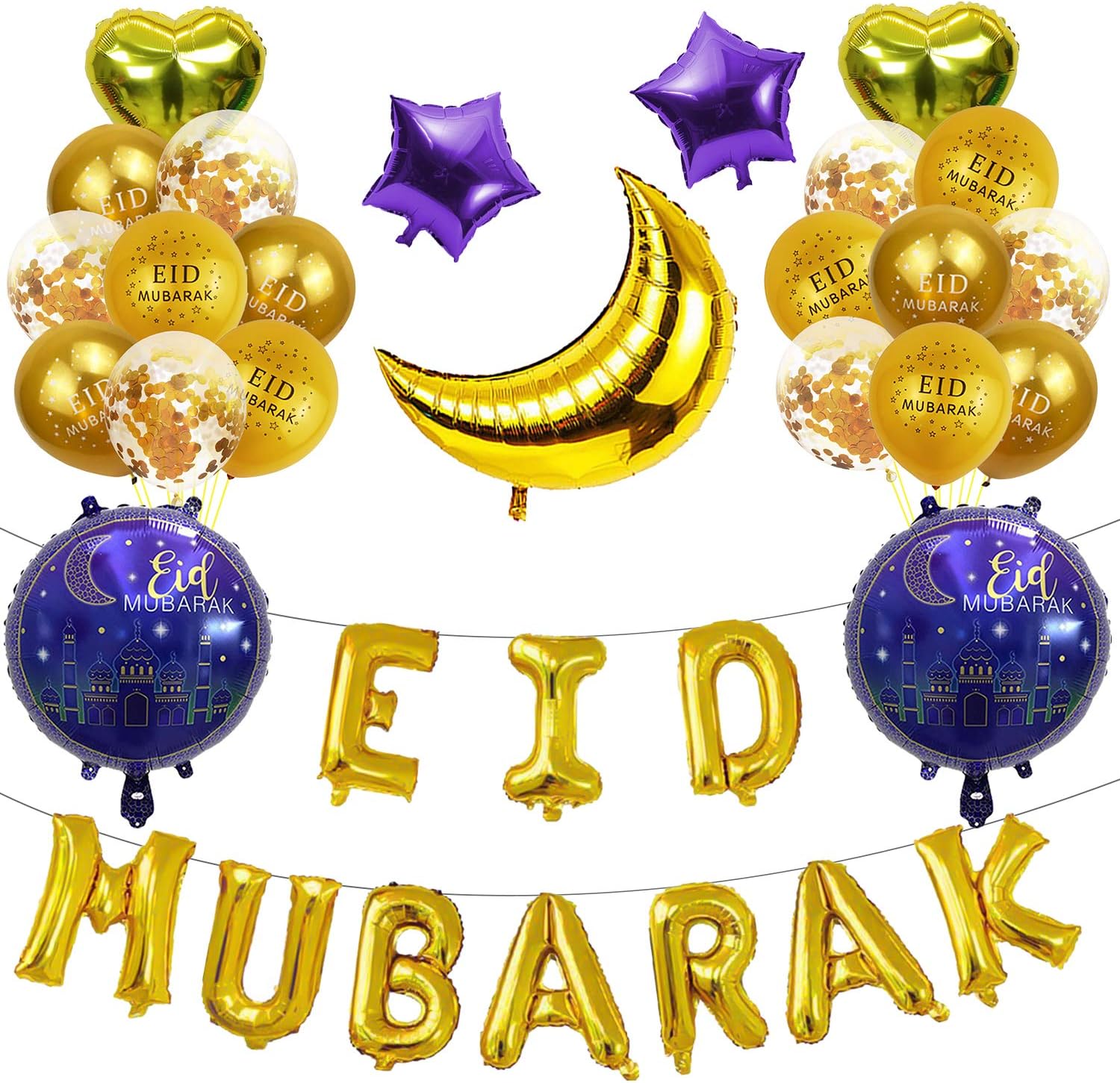 Eid Mubarak Latex Ramadan Balloons Foil Balloons Ramadan Mubarak Party Supplies for Purple Ramadan Balloon Festival Decoration Supplies