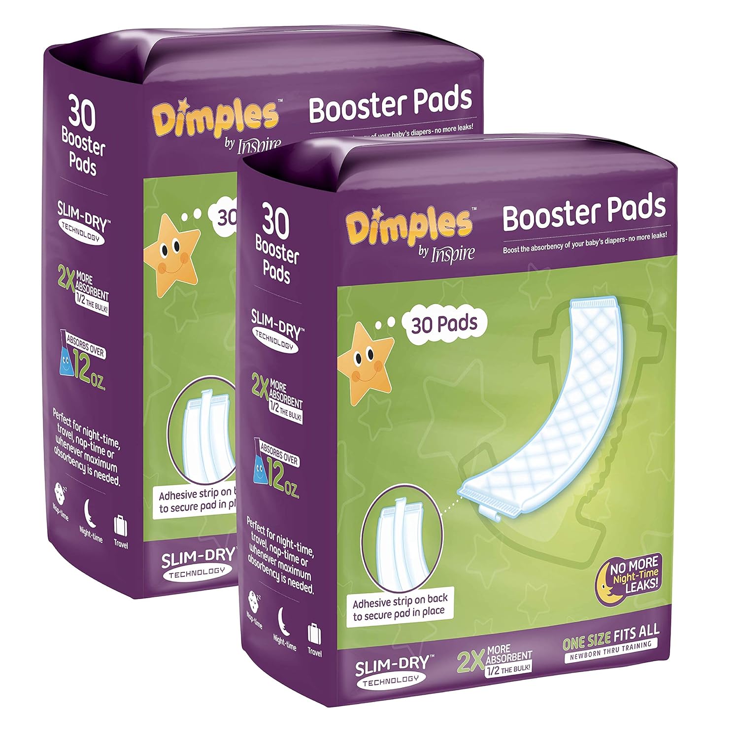 Amazon Com Dimples Booster Pads Baby Diaper Doubler With Adhesive 1 Size Fits All Diapers Boosts Diaper Absorbency No More Leaks 60 Count With Adhesive For Secure Fit Health Personal Care