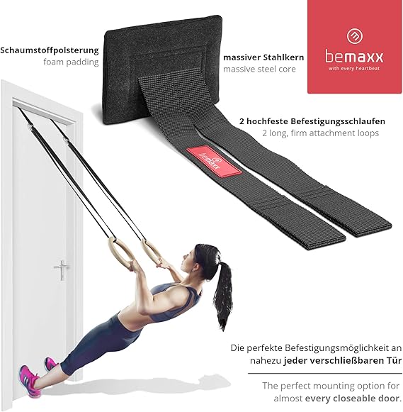 BeMaxx Anillas de Gimnasia de Madera Fitness + Anclaje para Puerta ...