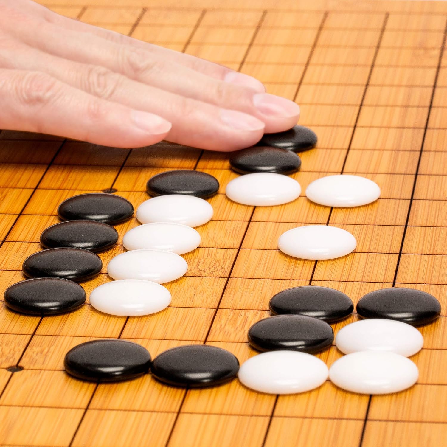 Bamboo 2-Centimeter Etched Reversible 19x19 / 13x13 Go Game Set Board with Single Convex Melamine Stones and Bamboo Bowls Set - Image 3