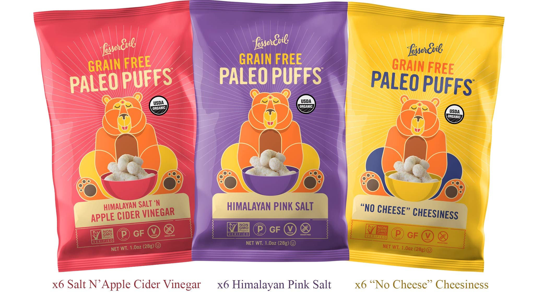 LESSER EVIL, PALEO PUFFS, OG2, HMLY SALT, Pack of 9, Size 5