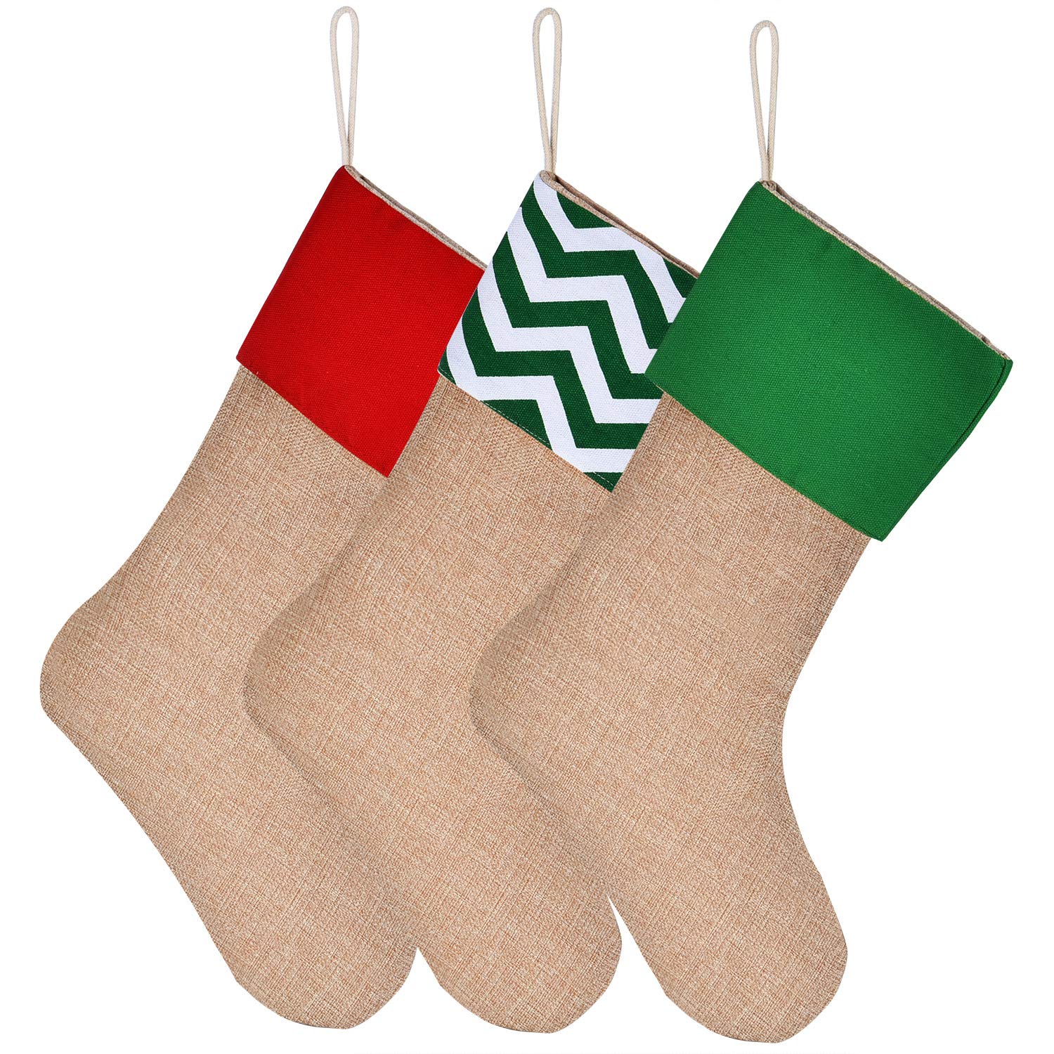 Sunshane Burlap Christmas Stockings Xmas Fireplace Hanging Stockings Decoration Stockings for Christmas Decoration DIY Craft (Color Set 6, 3)