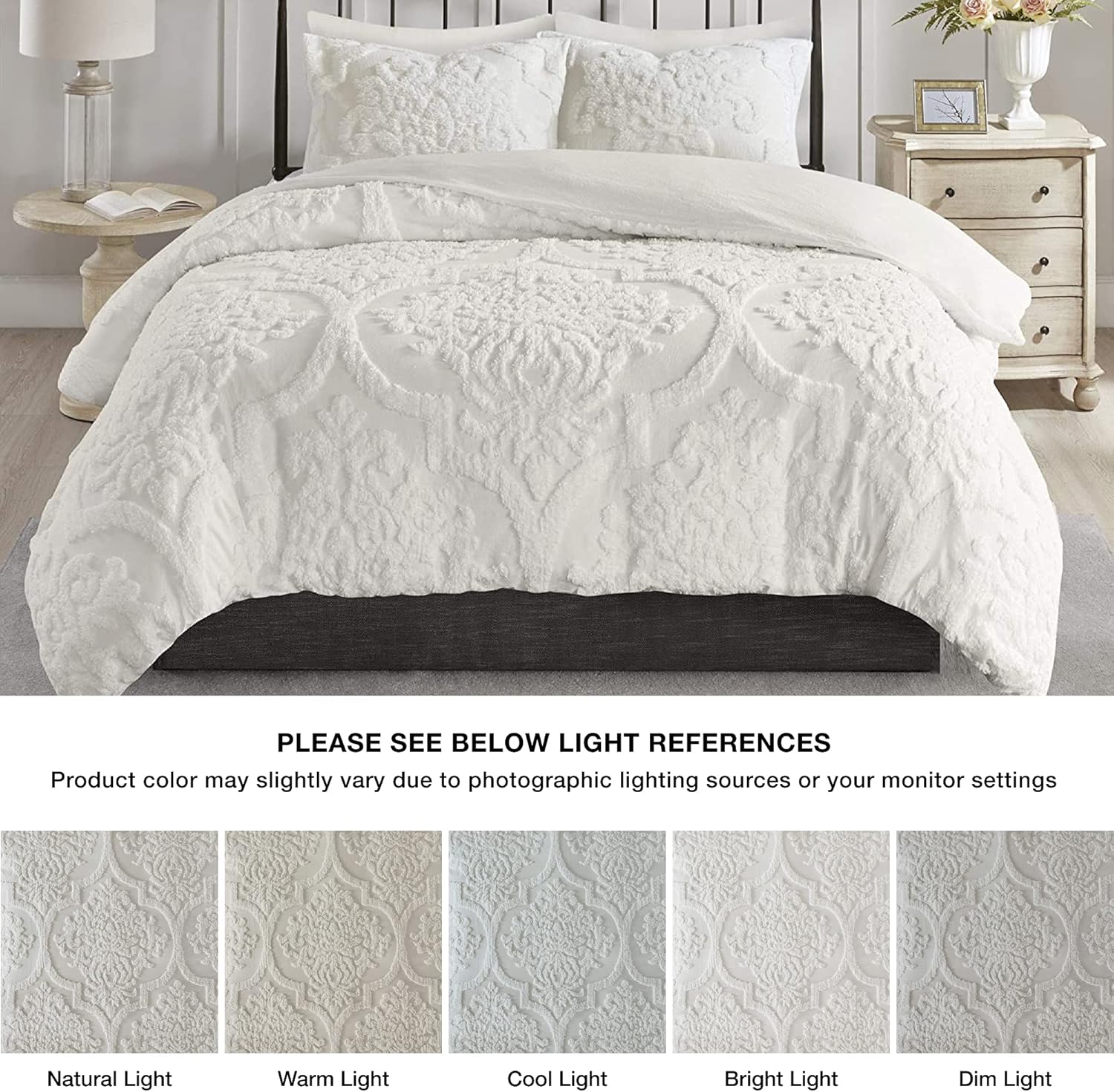 Madison Park Season Bedding Set, Matching Shams, King/Cal King(104"x92"), Viola, Damask White: Home & Kitchen