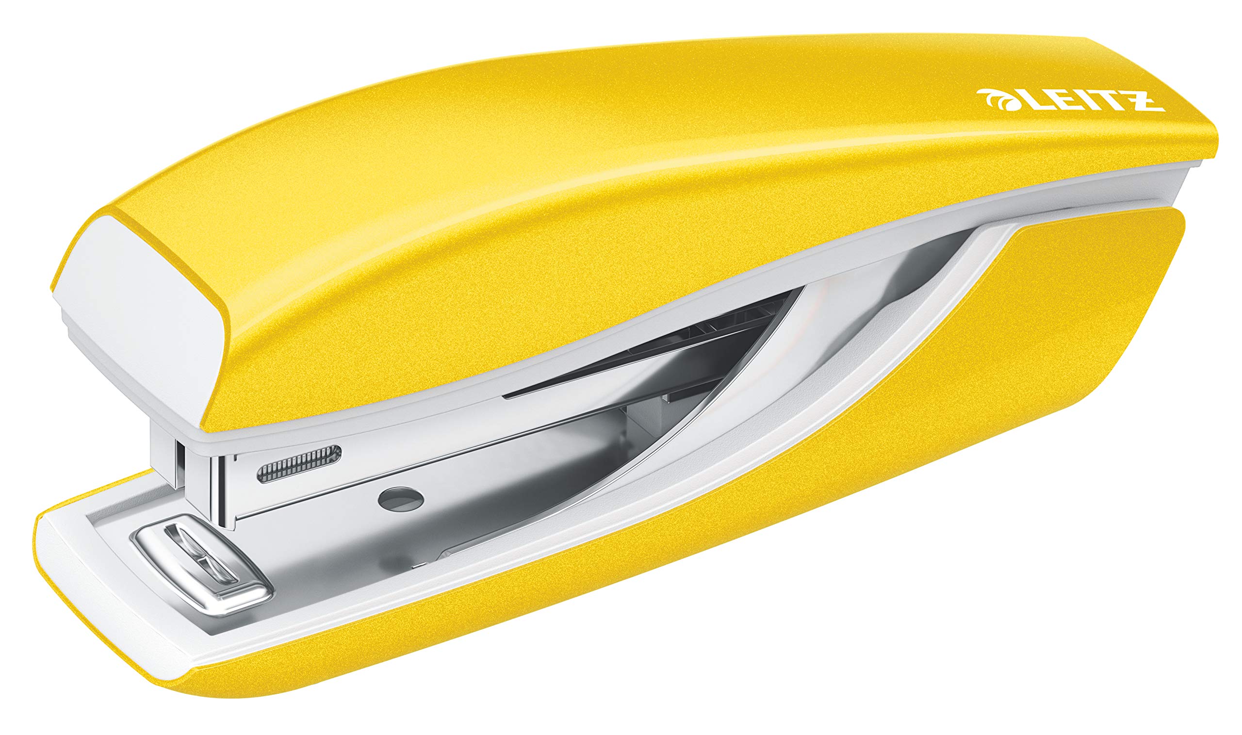 Leitz Mini Stapler, 10 Sheet Capacity, Ergonomic Metal Body, Includes Staples, WOW Range, 55281016 - Yellow
