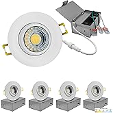 NUWATT White 3 Inch Adjustable LED Ceiling Lights, Gimbal Recessed Lighting, Dimmable Canless Downlight 5CCT 2700K/3000K/3500K/4000K/5000K Selectable, 8W 600 Lumens, IC Rated, Wet Rated, 120V, 4 Pack