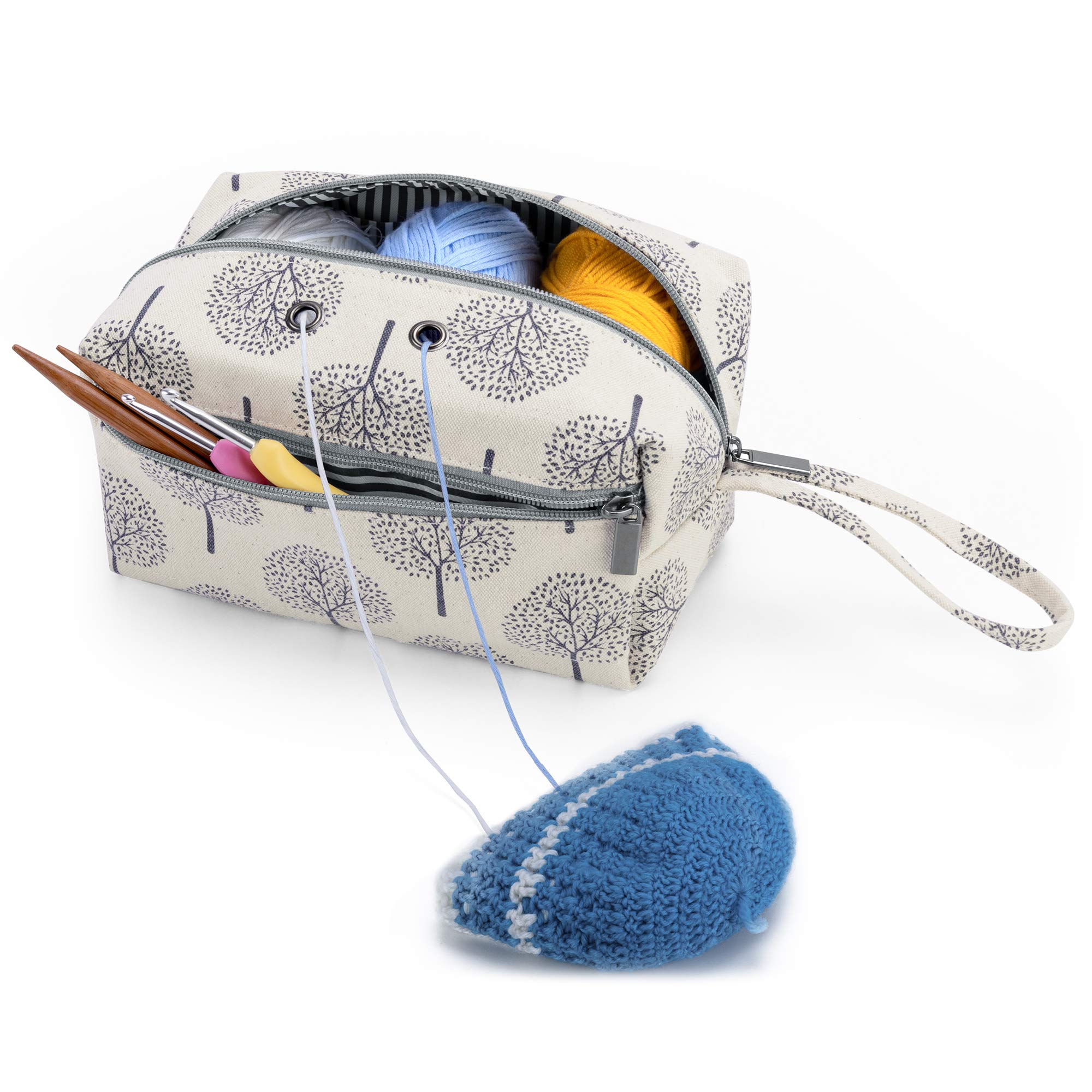 Luxja Small Yarn Storage Bag, Crochet Bag, Portable Knitting Bag for Yarn skeins, Crochet Hooks, Knitting Needles (up to 8 Inches) and Other Small Accessories, Trees