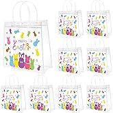 H1vojoxo Happy Easter Gift Bags - 24PCS Easter Colorful Bunny Clear PVC Tote Bags with Handle 7.87x3.1x7.87Inch Printed with Rabbits Clear Reusable PVC Gift Wrap Bags for Snack Candy Treat Party Favor