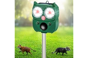 RC TECH TRADING Solar Animal Repeller,Ultrasonic Cat Repellent Outdoor- IP66 Waterproof Dog Repellent for Yard with Motion Sensor,LED Flashing Light,Effective Deterrent Cats,Dogs,Deer,Raccoons,Skunks,Squirrels