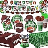 Football Birthday Party Decorations, Football Party Supplies Includes Plates, Napkins, Cups, Banner, Balloons, Tablecloth for Football Birthday Party Football Game Day, Serve 20