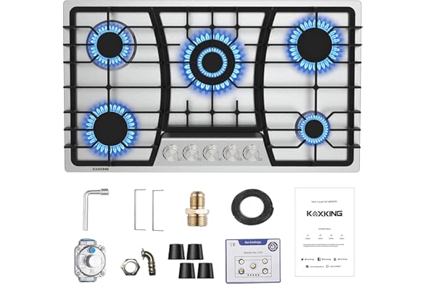 Gas Cooktop, 36 inch Bulit-in Gas Stove Top with 5 Burner,Five Burner Propane Cooktop with Thermocouple Protection, Stainless