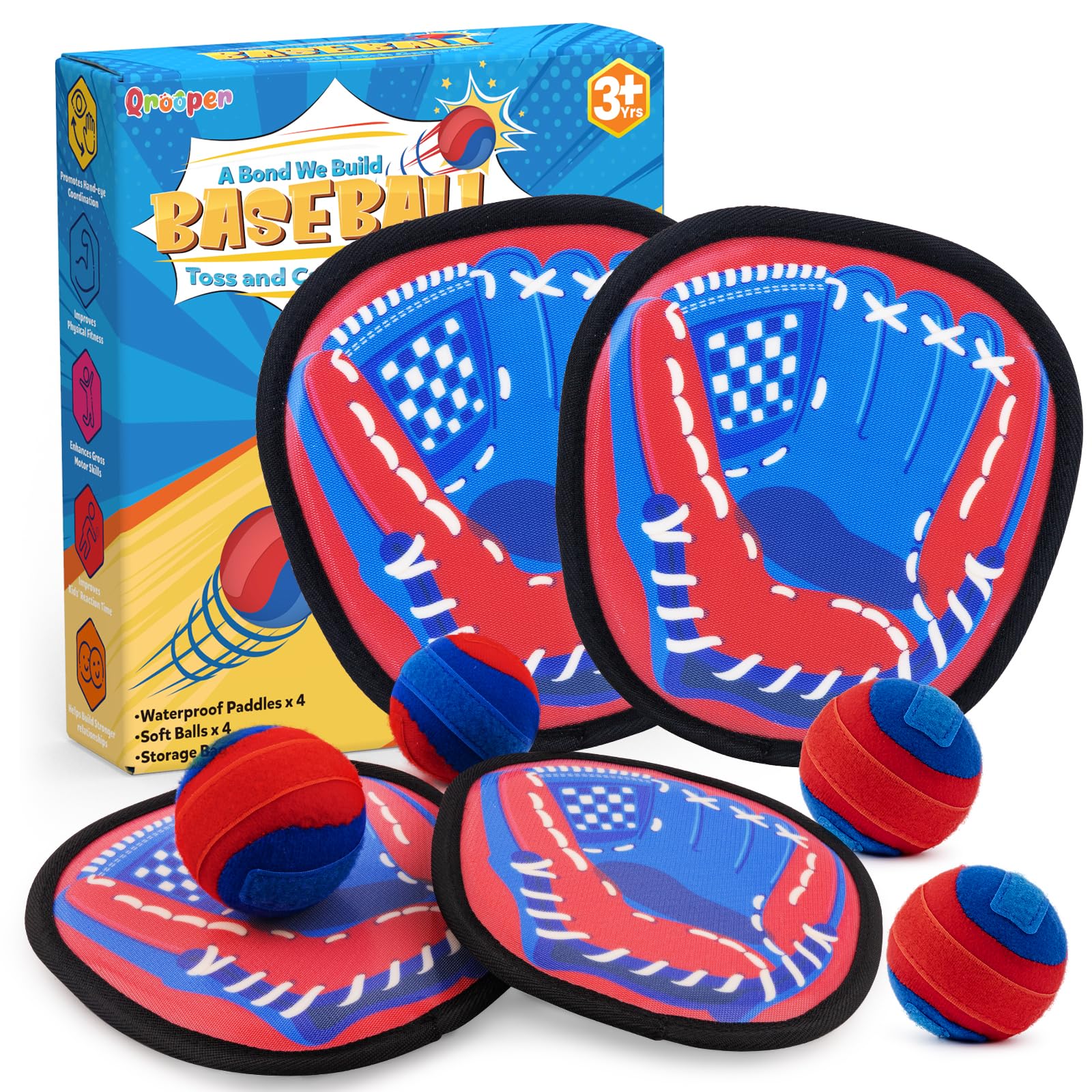 Qrooper Toss and Catch Game Ball Set Toddler Toys for 3 4 5 6 7 8 Year Old Boys Girls, Easter Basket Stuffers Yard Games Beach Pool Outdoor Toys for Kids Ages 4-8 Birthday Gift Baseball Glove