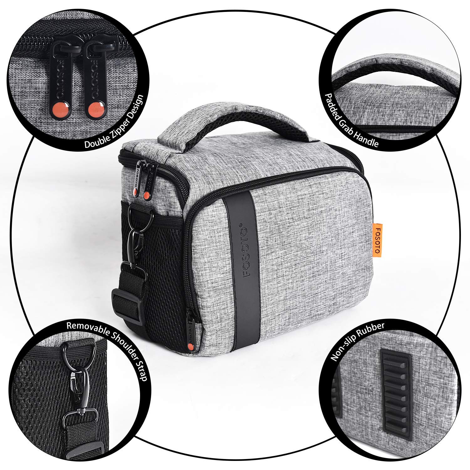 FOSOTO Compact SLR/DSLR Stylish Camera Bag Case Compatible for Nikon P900 B500 D3500 D5600 D7500, Canon EOS T6 T7i T5 4000D 80D, Sony A73 Mirrorless Camera Shoulder Case Waterproof Rain Cover (Gray)