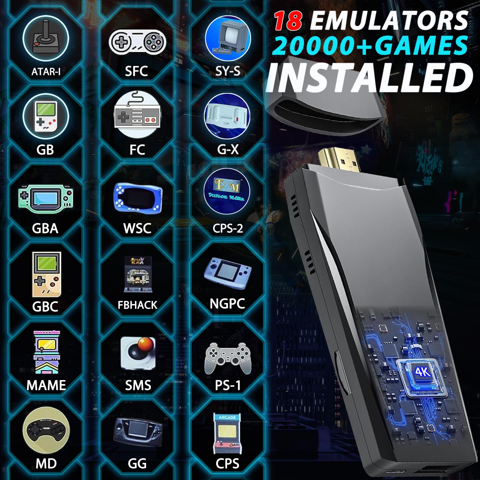 ZeroStory 2026 Upgrade Retro Game Console Stick, Retro Video Game Console Stick Built in 20000+ Games with 18 Emulators, 4K HDMI Output with 2 Pack 2.4G Controllers (64GB Memory Card)