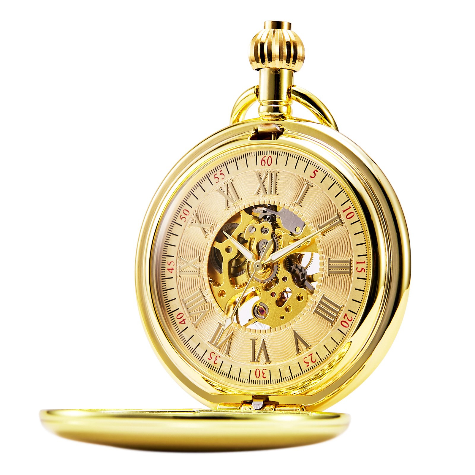 TREEWETO Men's Pocket Watches Smooth Golden Antique Mechanical Pocket Watch for Men Women with Chain