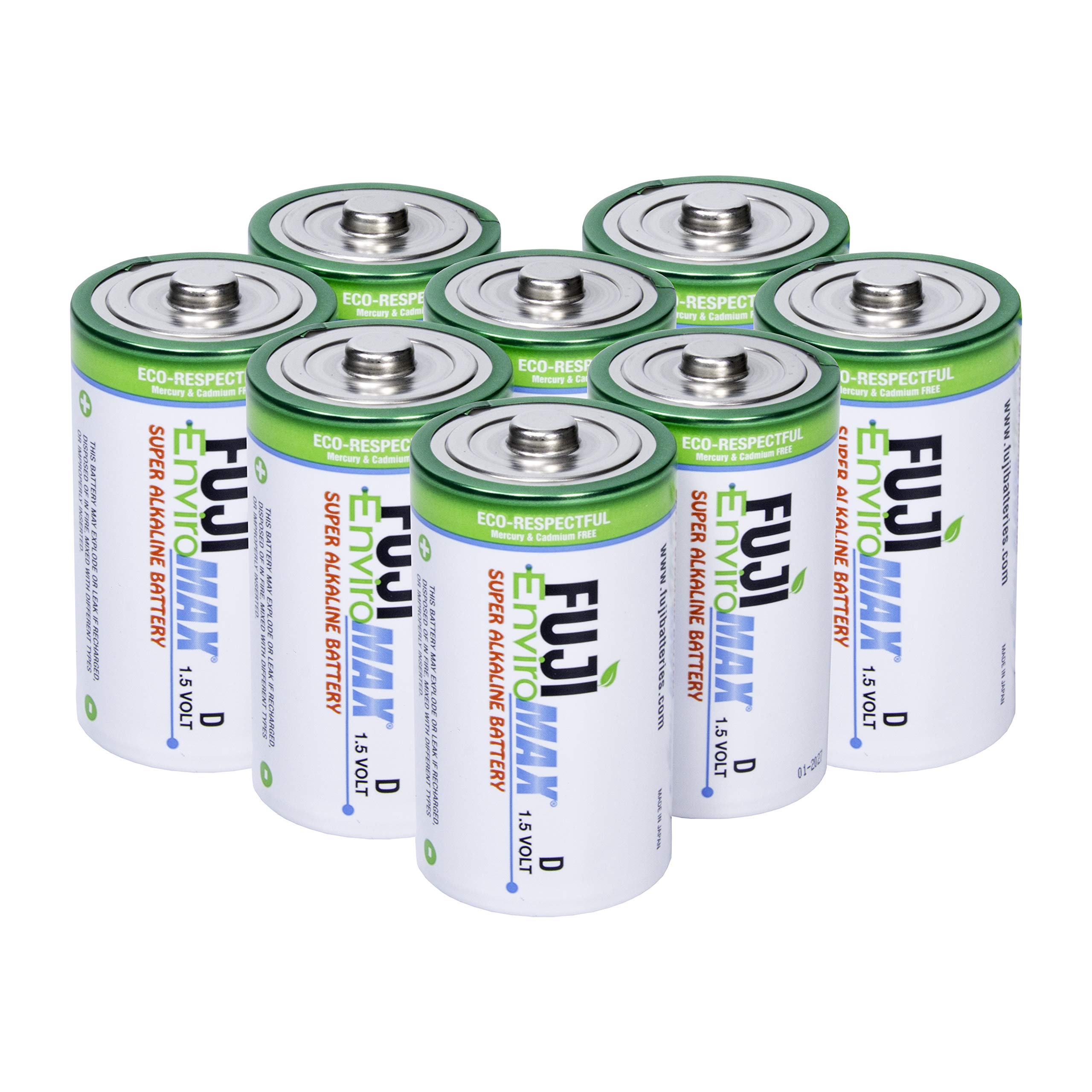 Fuji Enviromax 1.5V LR20 Super Alkaline Type D Batteries - No Harmful PVC & Heavy Metals Used, Long Lasting, Powerful, Size D Batteries (Pack of 8)