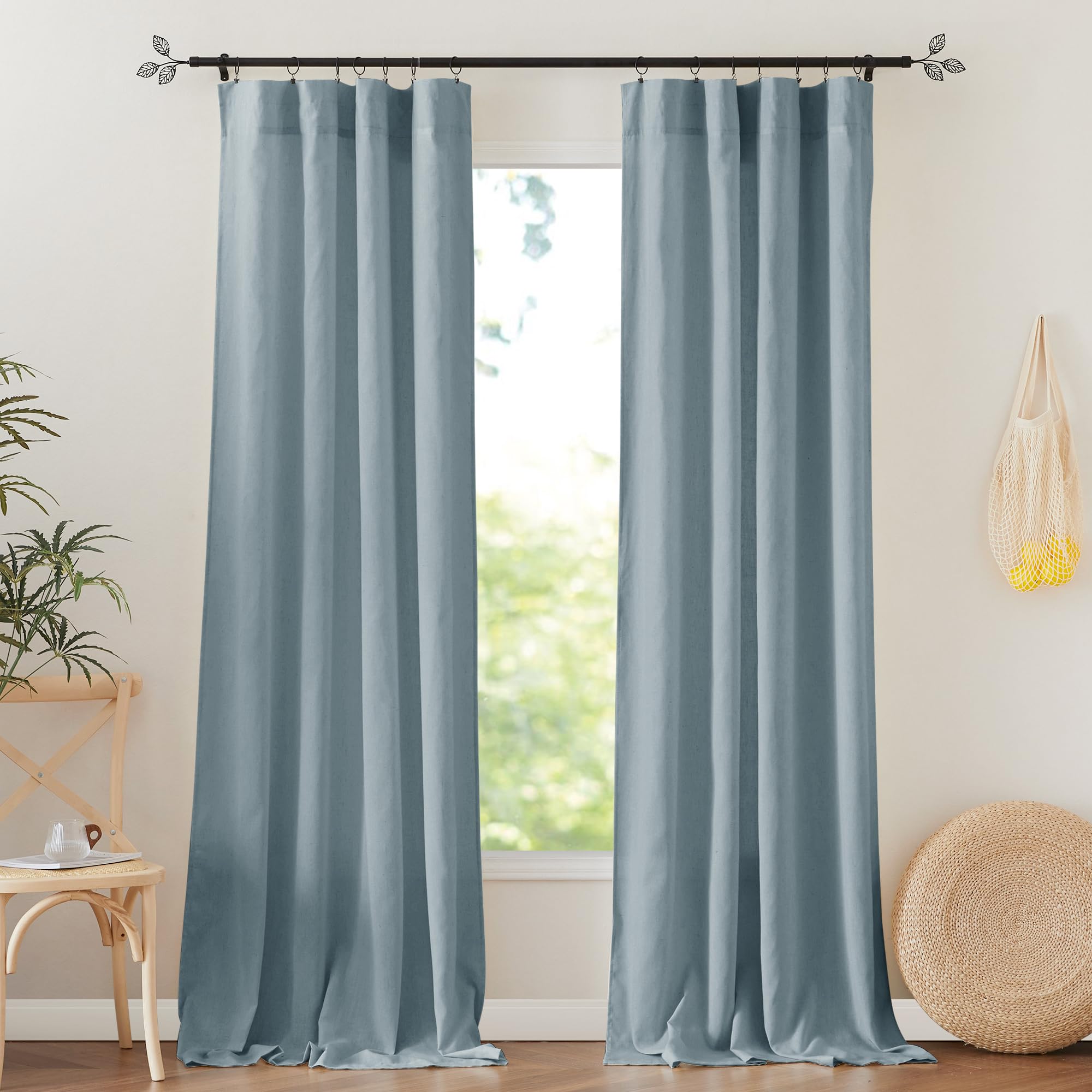 Photo 1 of RYB HOME Light Blue Curtains 84 Inch Length for Living Room, Bedroom, Kitchen 2 Panels Linen Semi Sheer Light Filtering Privacy Protect Window Drapes Farmhouse Curtains, W 52 x L 84 inches