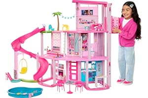 Barbie Dreamhouse, Pool Party Doll House with 75+ Pieces and 3-Story Slide, Barbie House Playset, Pet Elevator and Puppy Play