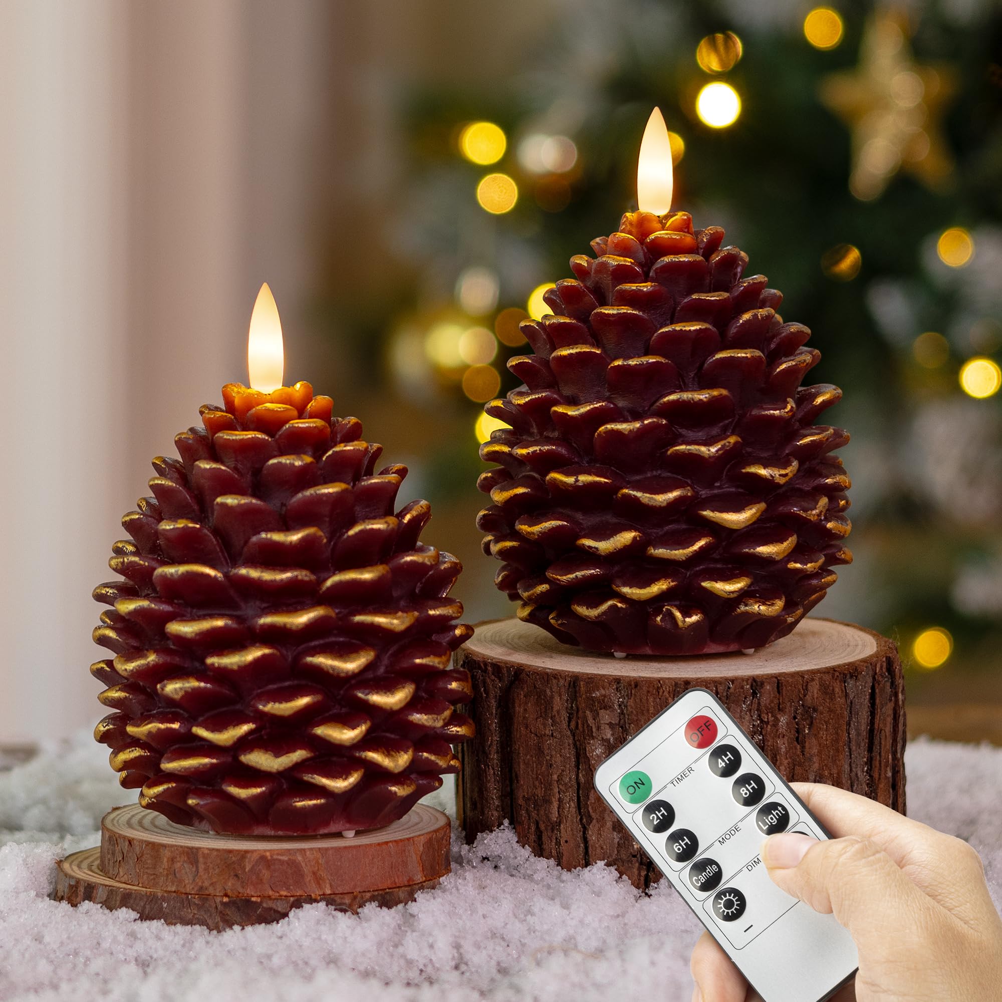 Photo 1 of ** ITEM IS MISSING 1 CANDLE AND REMOTE**
AFINETH Christmas Flameless Pinecone Candles with Remote, Real Wax Battery Operated Pine Cone Candles, 2 Pack Flickering Led Candle Christmas Decorations for Winter Home Holiday Xmas Gift, Brown
