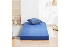 Olee Sleep Tri-Folding Memory Foam Mattress Topper, 4 Inch Gel Folding Mattress for Camping, Foldable Guest Bed, Washable Cover, CertiPUR-US Certified, Soft, Blue, Single Size