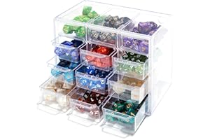 HUHYNN Dice Storage Case for DND Dices, Acrylic Dice Organizer with 12 Drawers Holding up to 150+ Dices, Clear Dice Storage for DND Dices Great for Dice Collectors or RPG D&D Games (Clear, 1 Pack)