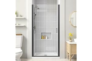 Lyngins Shower Door 32-33.5 in W x 72 in H Pivot Glass Shower Door with 1/4" SGCC Tempered Glass and Magnetic WSaterproof Seals for Small Bathroom Upgrade, Reversible Installation, Black