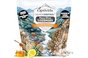 OPTIVIDA Health Colloidal Silver Lozenges with Honey & Lemon Oil (1 Pack) - Soothing Sore Throat Lozenges for Adults with Cough Relief & Fast-Acting Nano Silver Formula for Immune Support, 60 Ppm