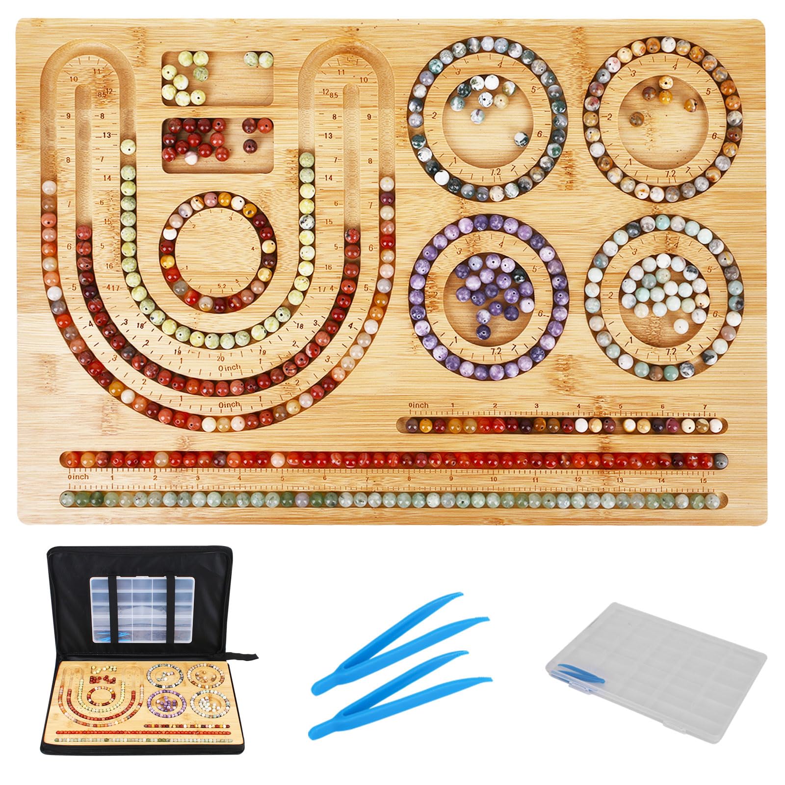Bamboo Bead Design Board for Jewelry Making, Bead Plate, Beading Mats Trays, Bamboo Combo Beading Board for Jewelry Bracelets Necklaces Making, DIY Design