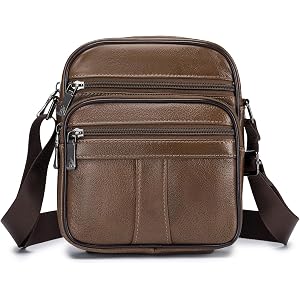 BAGZY Leather Crossbody Bag for Men, Small Messenger Bags for 7.9" IPad | Genuine leather, 7.8"x6.7"x3", Multi-pockets Adjust