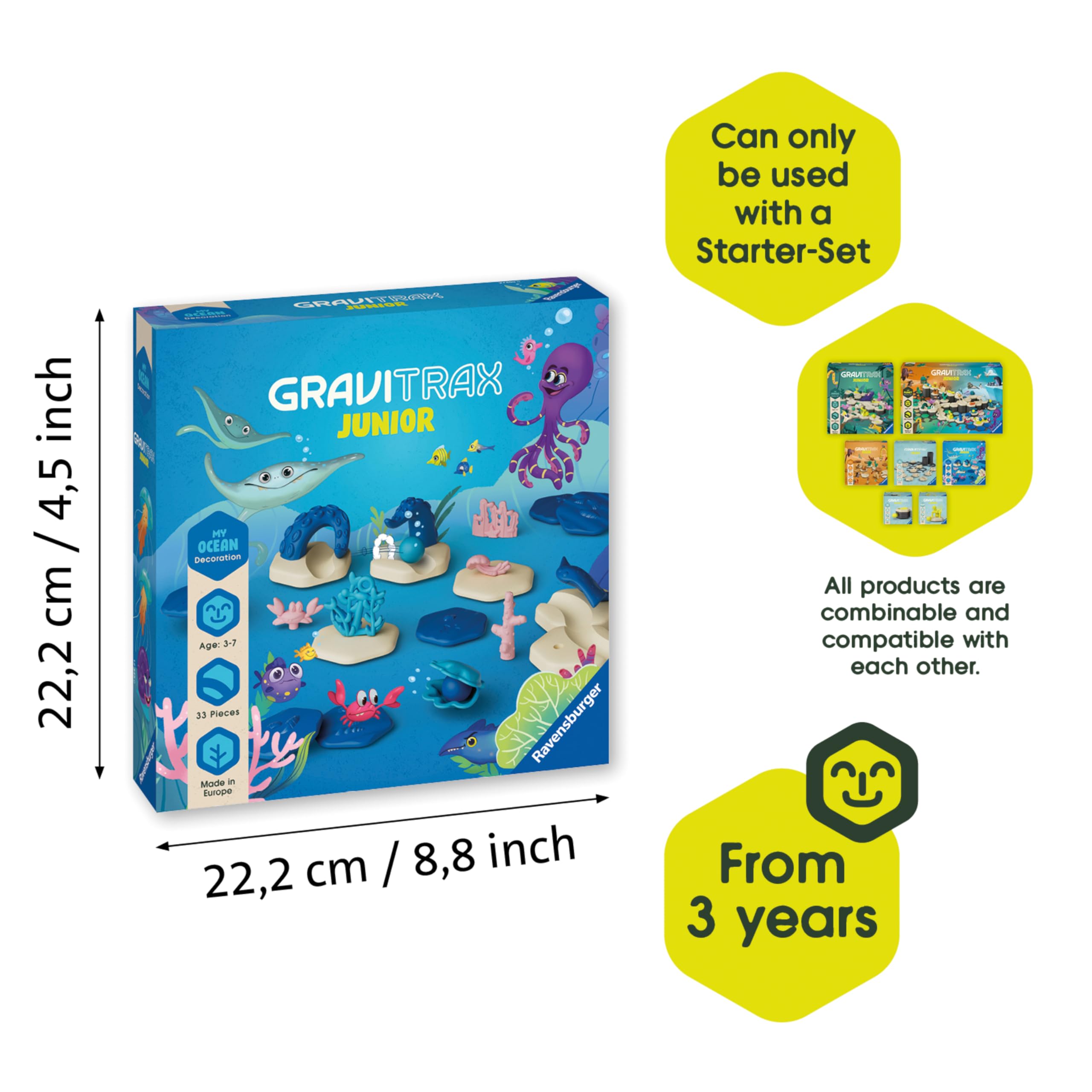 Ravensburger GraviTrax Junior Extension Ocean - Marble Run, STEM and Construction Toys for Kids Age 3 Years Up - Kids Gifts