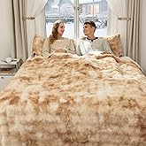 Faux Fur Electric Blanket King Size 100"X90" - Bubble Faux Fur Heated Blanket Fluffy Soft Thick with 6 Heating Levels & 10 hrs Timer Settings, Washable & ETL Certified for Bed, Tie-Dye Beige