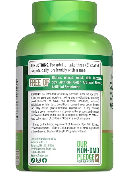 NATURE’S TRUTH GLUCOSAMINE CHONDROITIN MSM COMPLEX | 90 CAPLETS | WITH TURMERIC | DOUBLE STRENGTH | NON-GMO & GLUTEN FREE SUPPLEMENT