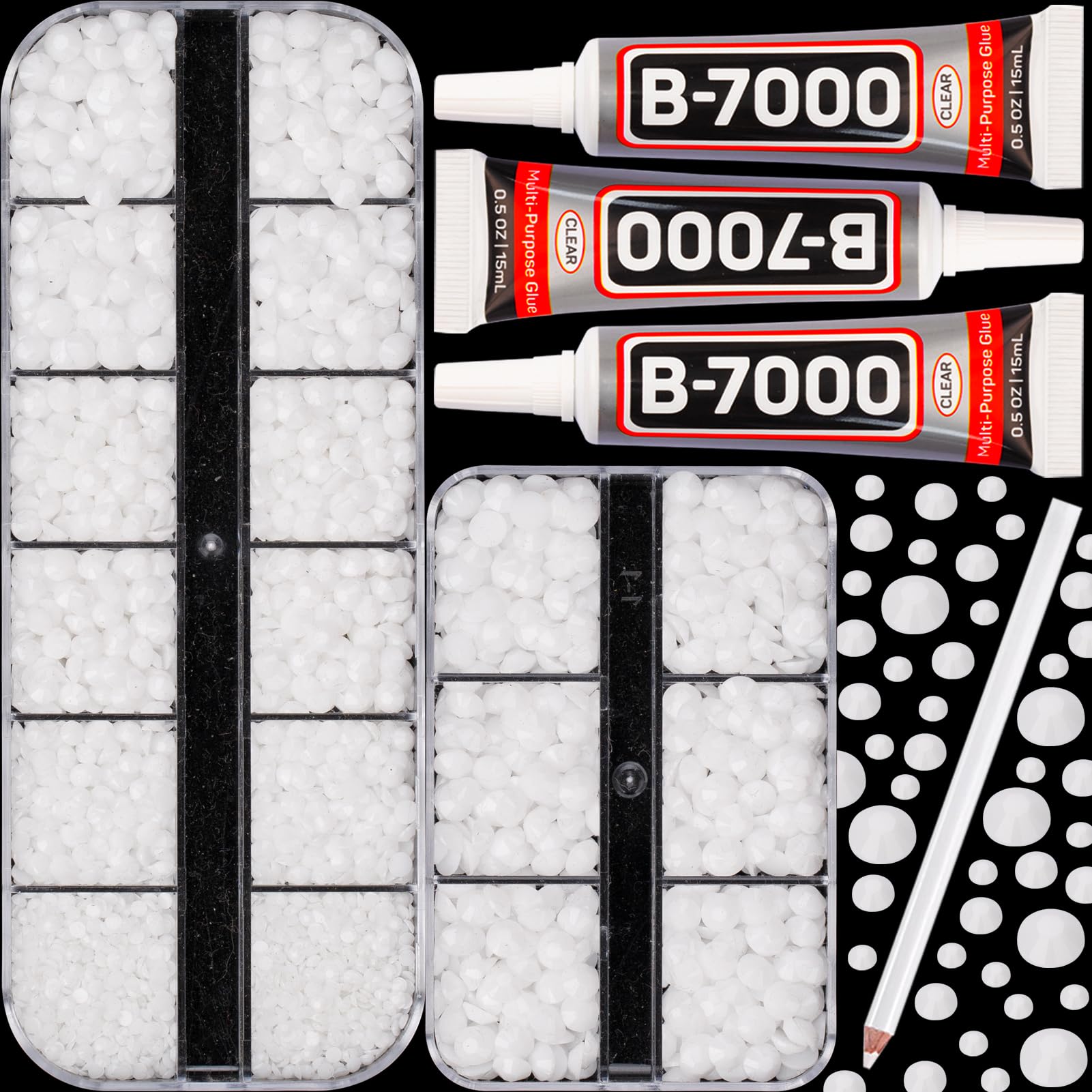 Photo 1 of 7500Pcs Solid White Rhinestones Flatback with b7000 Glue for Crafts Clothing Clothes Crafting Shoes Tumblers Cups Shirt Leather, Resin Bedazzle Gems Flat Back Rinestones 2-5mm Mixed Sizes