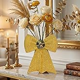 Shlinnuo Gold Bow Glitter Vase – 3-in-1 Flower Planter, Makeup Brush Holder & Desk Decor for Vanity, Bedroom or Gift
