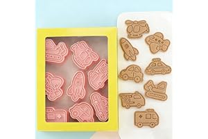 Cartoon Car Cookie Cutter 8-Piece Set, 3D Press-Type Transportation Vehicle Airplane Fondant Baking Tool for Kids