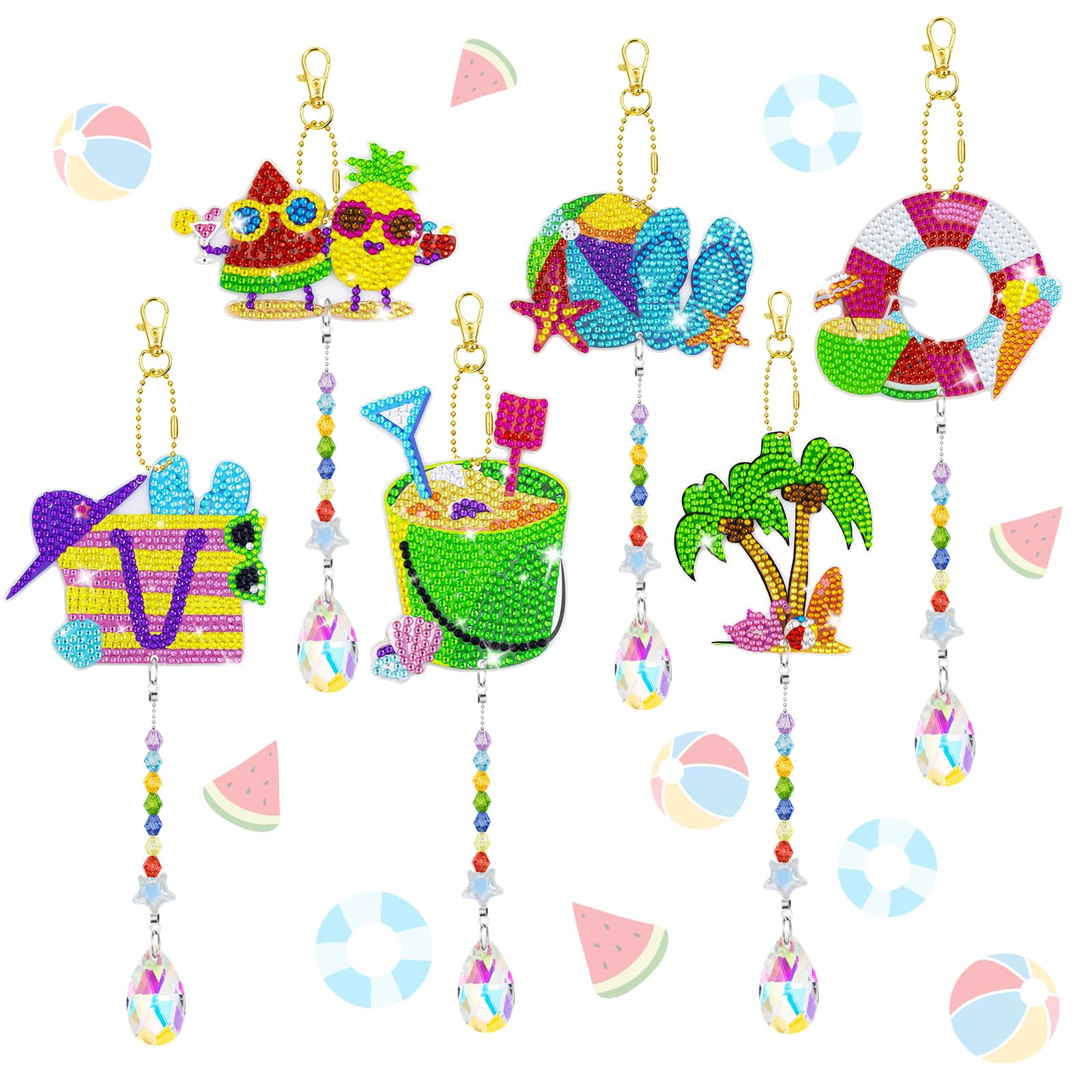 5D Diamond Painting Wind Chimes Kit Crystal Wind Chime Diamond Painting Kits Double Sided DIY Art Hanging Ornament Crafts for Home Window Decor (Summer)