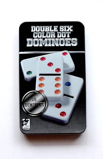 Double Dot Dominoes Set with Tin Case (6 Colours) - Pack of 28
