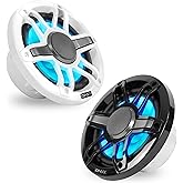 NVX® MVSP65 Premium 6.5” 2-Way Marine Coaxial Speakers (Pair), 600W Max, 200W RMS, 1” Silk Dome Tweeters, with RGB LED Lighting for Boats/UTV/ATV/SxS/Powersports (White and Black Grilles Included)