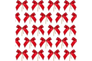 Sumind 48 Pieces Red Bows for Christmas Tree Small Red Ribbon Bow with Golden Twist Ties 3'' Vintage Christmas Tree Ornaments for Garland Wreath Gift Wrapping Door Rustic Xmas Holiday Party Decor