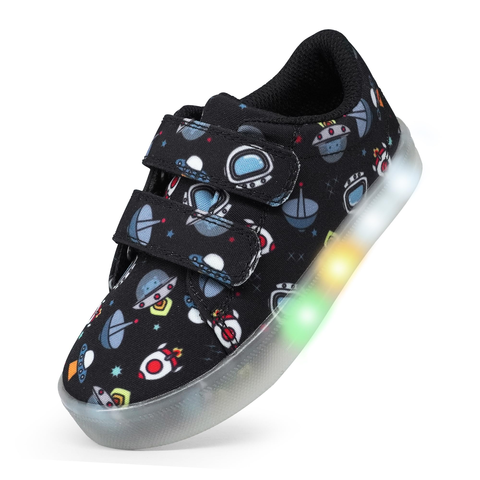 Photo 1 of YESKIS Toddler Shoes Boys Light Up Shoes Vivaki LED Canvas Cartoon Casual Walking Tennis Sneakers for Toddler Black 8