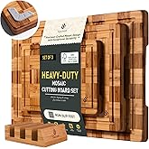 3 Pack Heavy Duty Bamboo Cutting Board Set Non Toxic Wooden Cutting Board for Kitchen Non Slip Solid End Grain Thick Wood Juice Groove Chopping Board Extra Large Butcher Block Best House Warming Gift