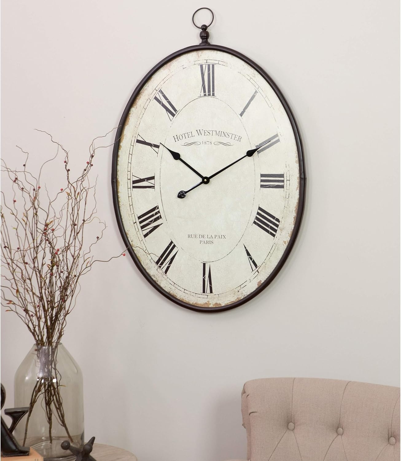 Large Oval Wall Clock 36" h X 23.5" w 1.5" d Brown