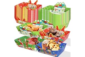 WorldBazaar Christmas Paper Food Trays Snack 60 pcs Christmas Party Supplies Serving Nacho Tray Food Containers Holiday Decorations