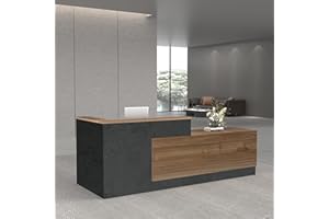 YTElantivo L-Shaped Reception Desk with Counter and Lockable Drawers and Storage,Modern Front Desk Reception Counter for Checkout, Lobby, Beauty Salon (European Oak_C, Right_78*24 * 41IN)