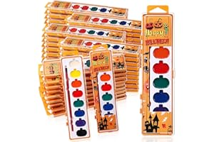Watersay 24 Pack Halloween Pumpkin Watercolor Paint Set for Kids 8 Washable Colors with Brushes Water Color Painting Kit for Halloween Painting Kit Gift Party Supplies