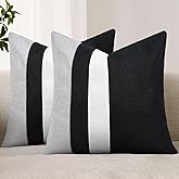 Adabana Set of 2 Linen Pillow Covers Decor Square Patchwork Throw Pillow Covers 18x18 Inch Farmhouse Cushion Covers Decorative Couch Bedroom Sofa Living Room,Black