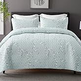 Exclusivo Mezcla Reversible Boho Quilts King Size, Aqua Bedspreads Lightweight Coverlet All Season Flowers Quilt Bedding Set with Printed Floral Pattern (1 Quilt, 2 Pillow Shams)