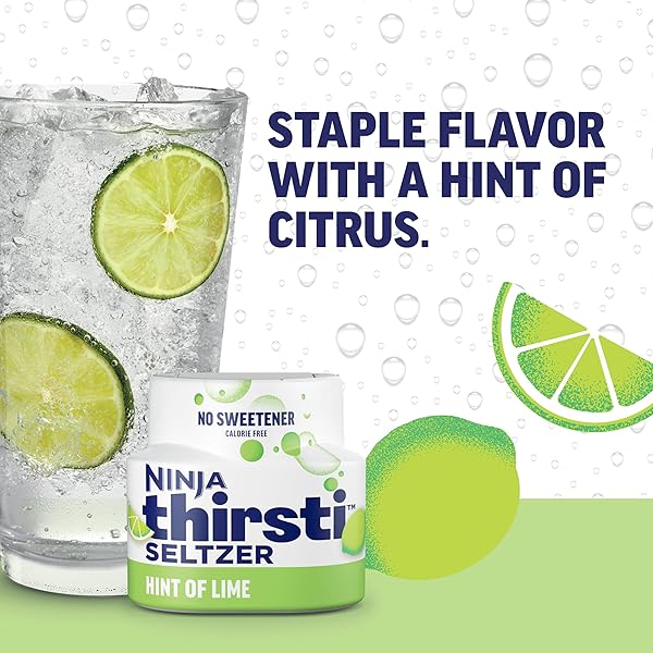 NINJA THIRSTI FLAVORED WATER DROPS, SELTZER LIME, CRISP AND REFRESHING SPARKLING WATER, ZERO CALORIES, ZERO SUGAR, ZERO SWEETENERS, MAKES 20, 12OZ DRINKS, 3 PACK, WCFLIMAM