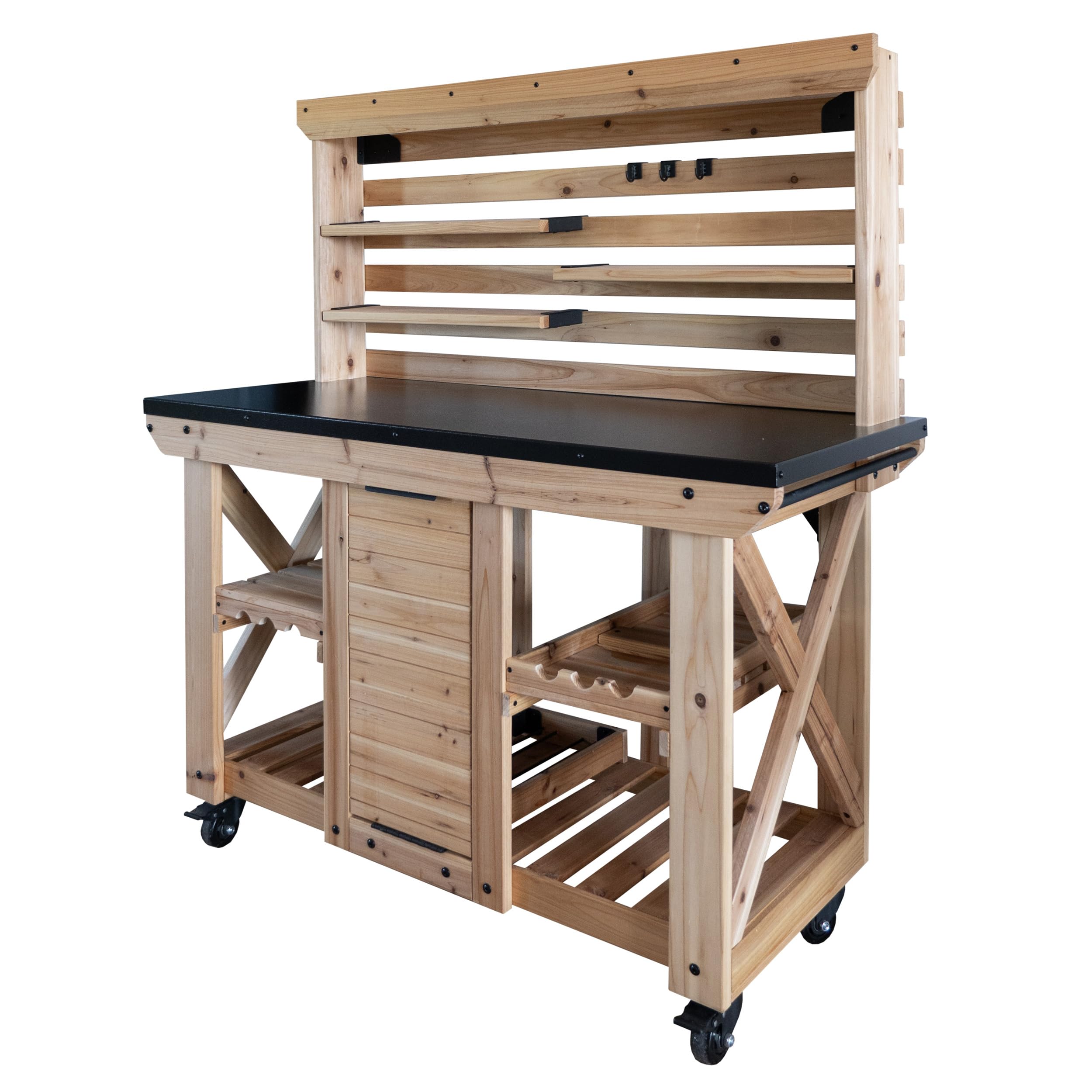 Photo 1 of **** FOR PARTS ONLY*******  Backyard Discovery 48" Cedar Wood Buffet Hutch Serving Station with Galvanized Steel Countertop, Wine Rack, Wine Glass Rack, Trash Bin, Modular Shelves, Towel Bar, Drink and Food Prep, Indoor/Outdoor