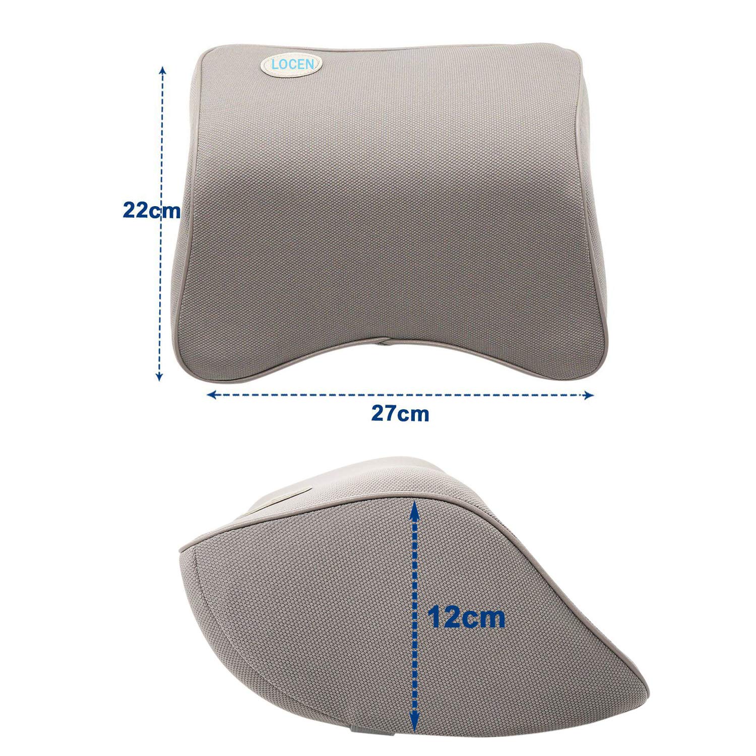 LOCEN Memory Foam Car Cushion Neck Support Travel Pillow Fits Car Home Office Chair - Comfort Breathable Mesh - Grey